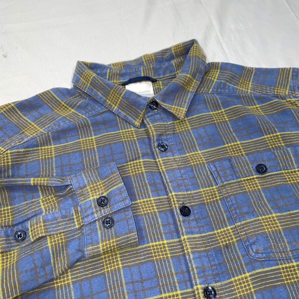 Columbia Mens Blue Yellow Plaid Long Sleeve Button Down Shirt Large
